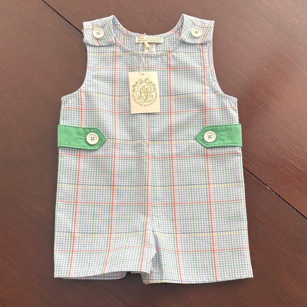 The Beaufort Bonnet Company Spring Plaid Baby Romper- size 18-24 months, NWT
